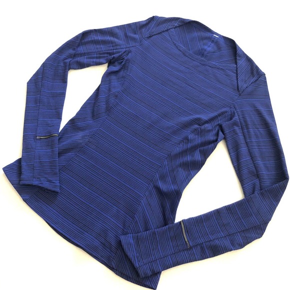 Lululemon Stripe Sapphire Blue Black Kanto Catch Me LS Thumbhole Slim Rulu Top 4 - Picture 2 of 7
